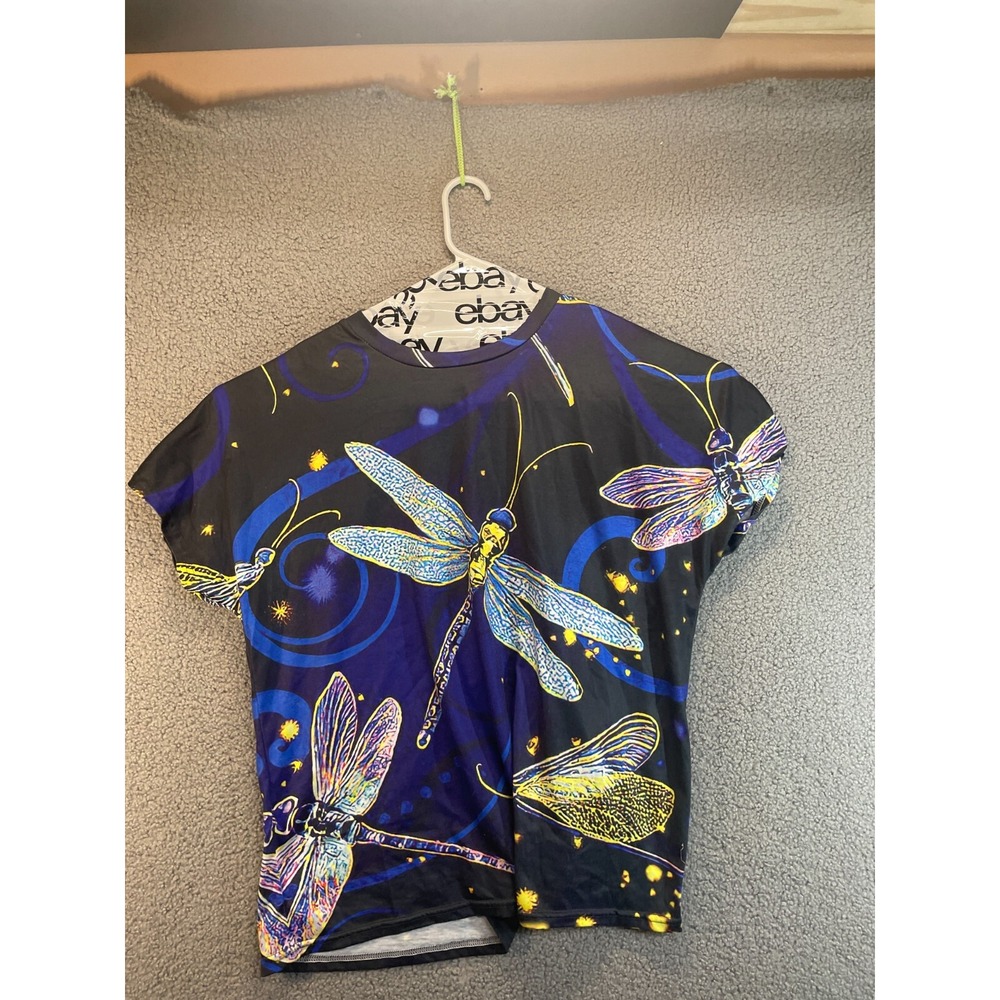 Womens Blue Patterned Drag Fly Pullover Short Sleeves Top 2X